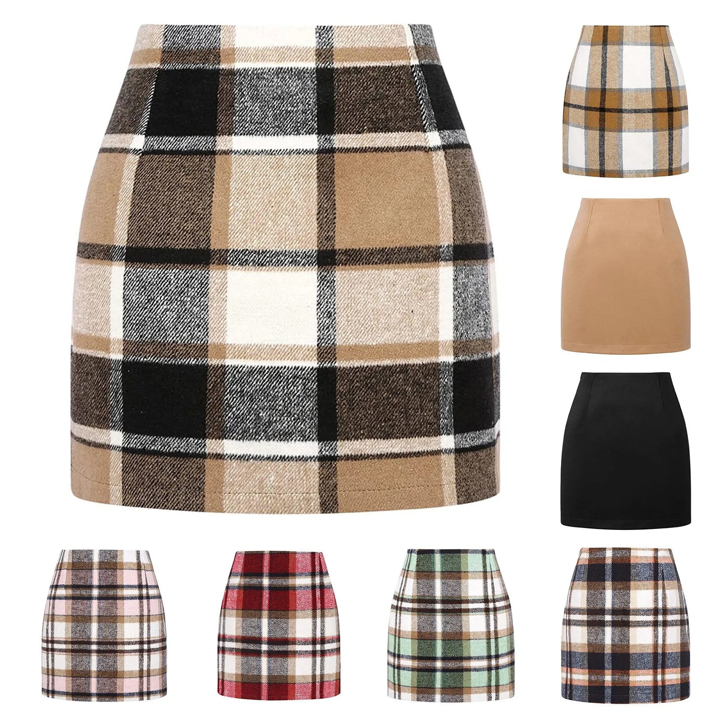 Plaid Half Length Skirt Women’s A-Line Solid Colour High Waist Min Dress Tight Skirt Single-breasted Corduroy Slim Skirt