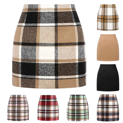 Plaid Half Length Skirt Women’s A-Line Solid Colour High Waist Min Dress Tight Skirt Single-breasted Corduroy Slim Skirt