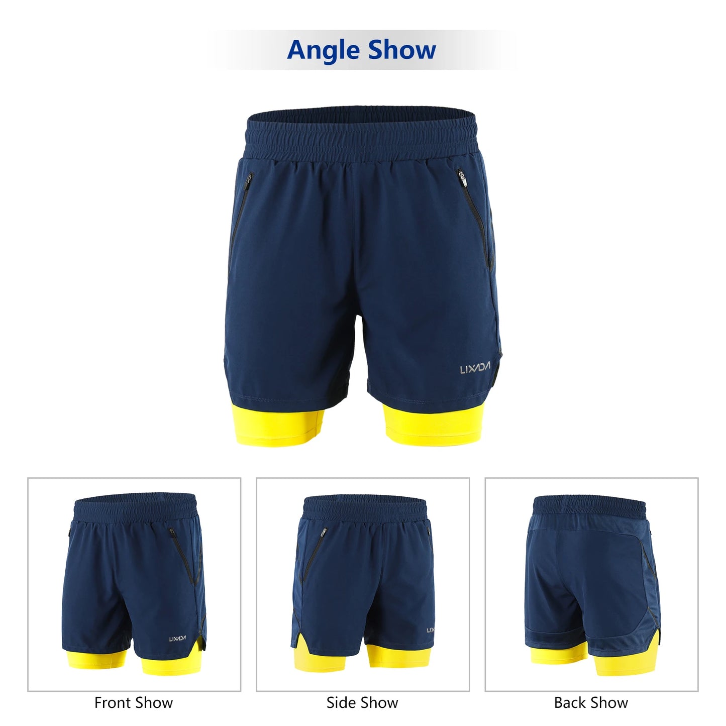 Lixada Men 2 in 1 Running Shorts Quick Drying Breathable Active Training Exercise Jogging Marathon Cycle Shorts