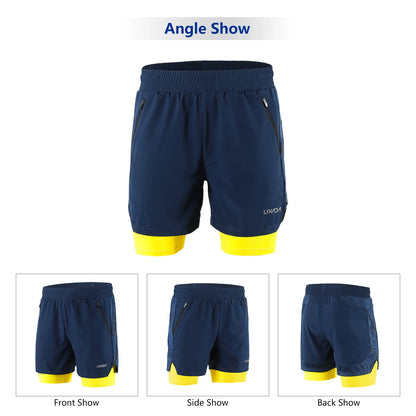 Lixada Men 2 in 1 Running Shorts Quick Drying Breathable Active Training Exercise Jogging Marathon Cycle Shorts