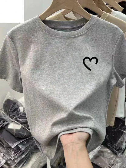 Heart Graphic T Shirt Women Funny Crew Neck Short Sleeve Summer Print Unisex Tops Simple Line Graphic T Shirts Women Clothes