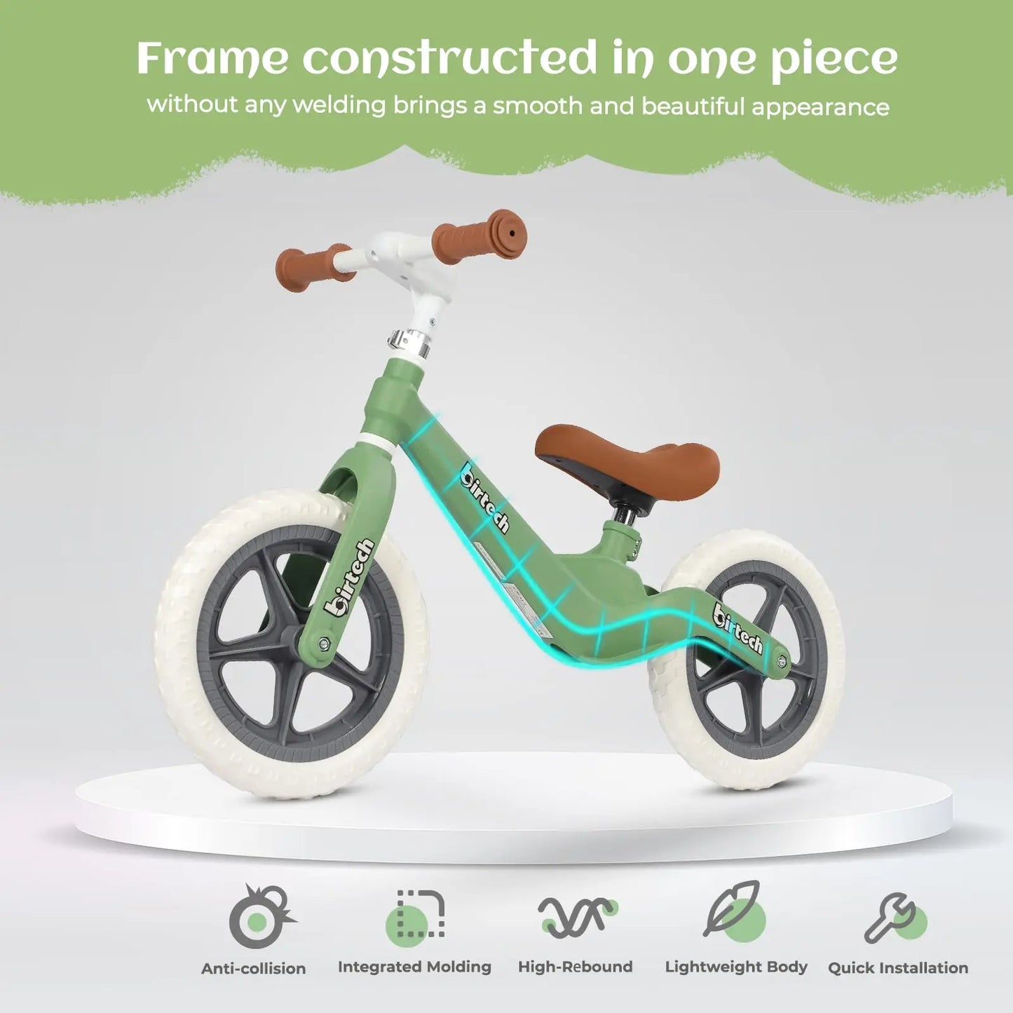 12" Balance Bike for Kids, Lightweight No Pedal Walking Balance Bike with Nylon Frame and Flat-Free Tires, Adjustable Training