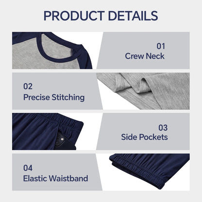 Modishion Men's Long Sleeve Cotton Pajama Set Modal Home Clothes Long Shirt Pants Pajamas