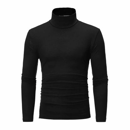 Men's Solid Color High Neck Long Sleeve Basic Top Turtleneck Slim Pullover Sweater Blouse Top