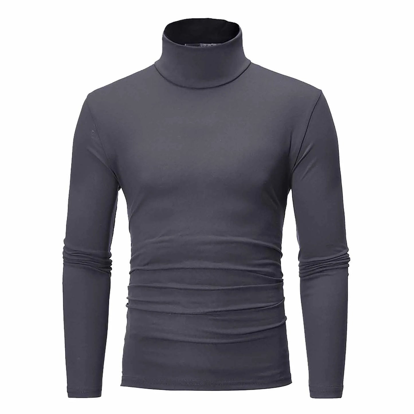 Men's Solid Color High Neck Long Sleeve Basic Top Turtleneck Slim Pullover Sweater Blouse Top