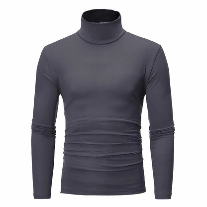 Men's Solid Color High Neck Long Sleeve Basic Top Turtleneck Slim Pullover Sweater Blouse Top