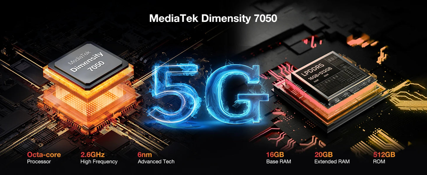 DOOGEE V Max Plus 5G Rugged Phone 6.58" Dimensity 7050 16GB+512GB Lighting Effects 22000mAh Battery 200MP AI Camera Cell Phone