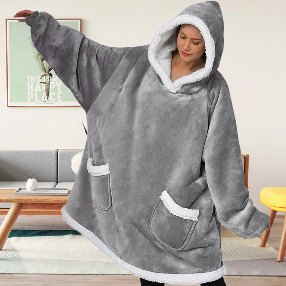 Modishion 2025 Extra Long Warm Wearable Blanket Hoodie Sofa Winter Plush Bathrobe Men's and Women's Sweater Home Clothes Pajamas
