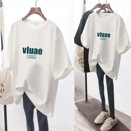 Summer Fashion Versatile Simple Mid-length Loose Casual Age-reducing White Short Sleeve T-shirt Women