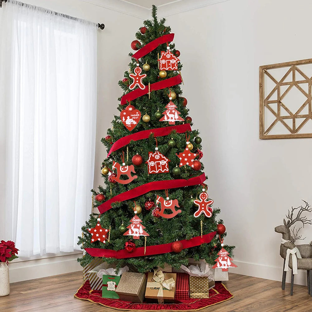 30 Pcs Christmas Tree Wooden Ornaments Set New Year Christmas Tree Decorations Pendant Ornaments