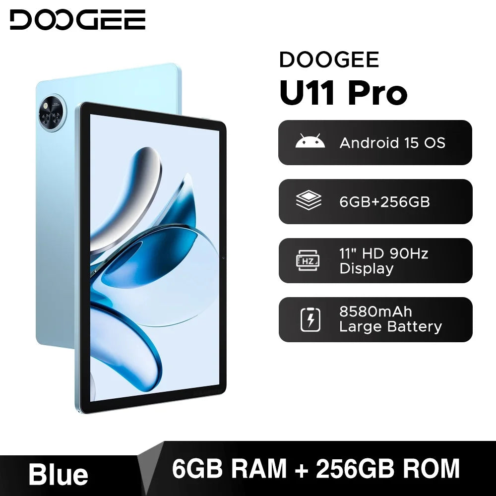 DOOGEE U11 Pro 2in1 PC Tablet Android 15 30GB(6+24) 256GB 11" 8580mAh Battery Dual Speakers Unisoc T7200 Widevine L1 Tablet