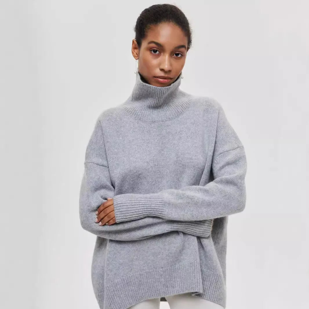 Autumn Winter Women's Pullover Sweater Solid Color Simple Casual High Neck Long Sleeve Knitte Sweaters Female Commuting Clothing
