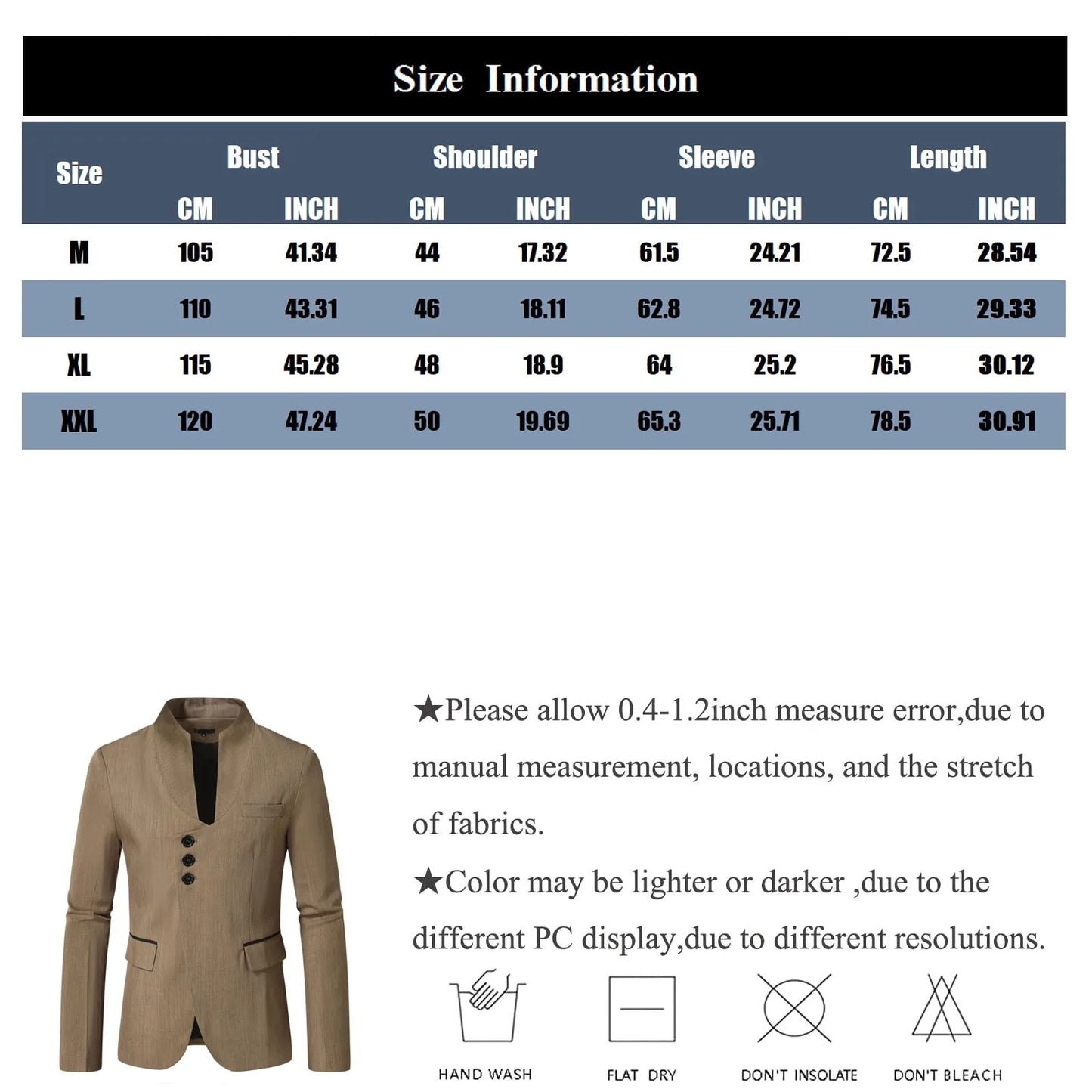 Men's Elegant Solid Color Stand Collar Long Sleeve Single Breasted Suit Fashion Skinny Formal Occasion Clothing