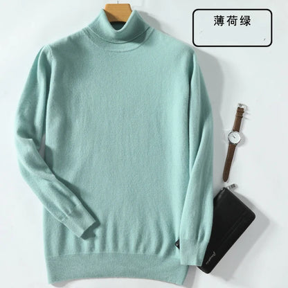 100% Cashmere Wool Men's Turtleneck Knit Sweater 2024 Autumn Winter High Collar Warm Jumper Men Turtle Neck Knitted Pullover