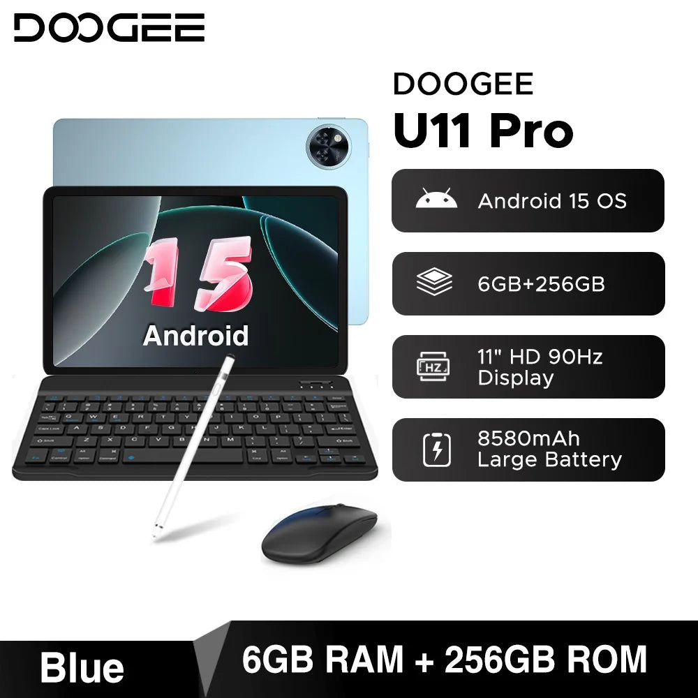 DOOGEE U11 Pro 2in1 PC Tablet Android 15 30GB(6+24) 256GB 11" 8580mAh Battery Dual Speakers Unisoc T7200 Widevine L1 Tablet