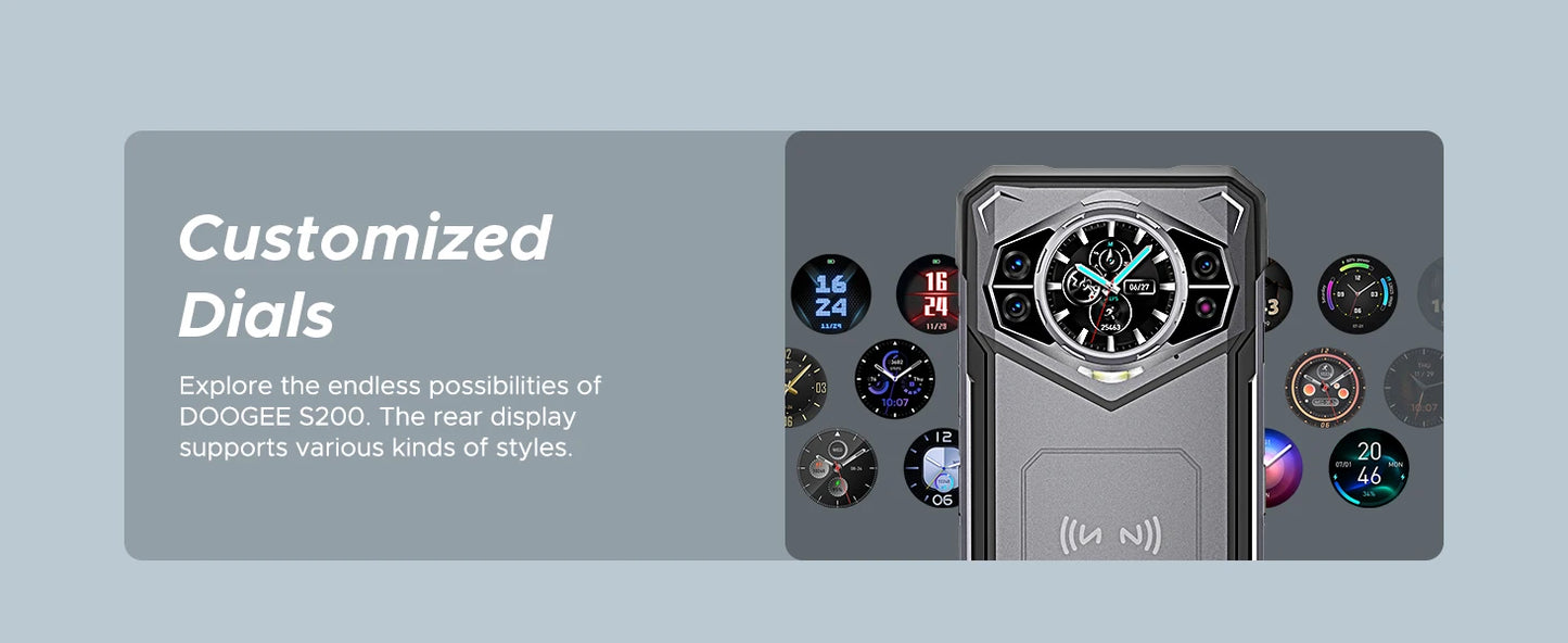DOOGEE S200 5G Rugged Phone 1.32" Rear Display 12GB 256GB 6.72" 120Hz 100MP AI Main Camera 10100mAh Battery 33W Smartphone