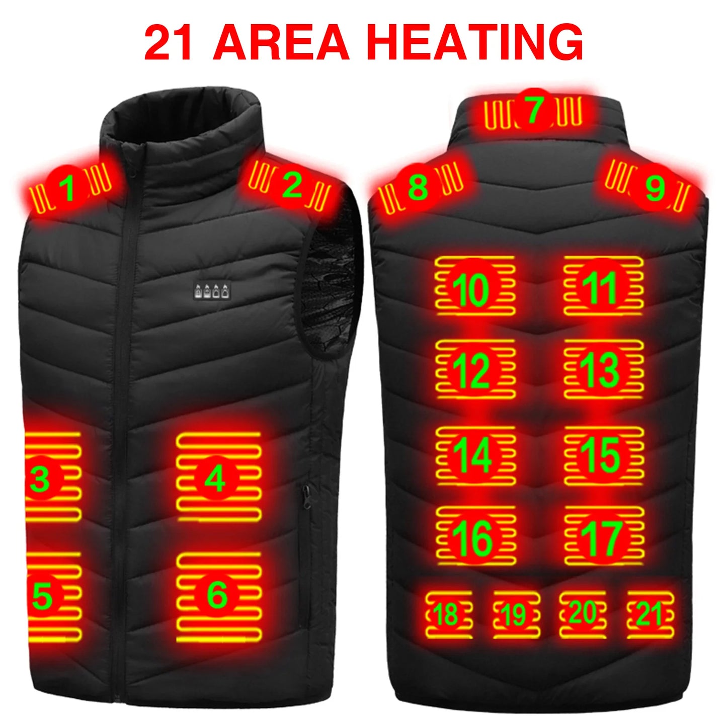 21 Area Heated Vest Thermal Warm Waistcoat Electric Heating Jacket (Black XXL)