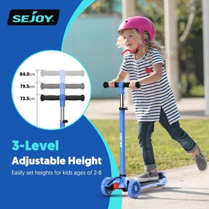 SEJOY Foldable Children Scooter Adjustable Height Kick  3 Wheel Scooter with Flash Wheels  Scooter for 3-12 Year Kids Gift
