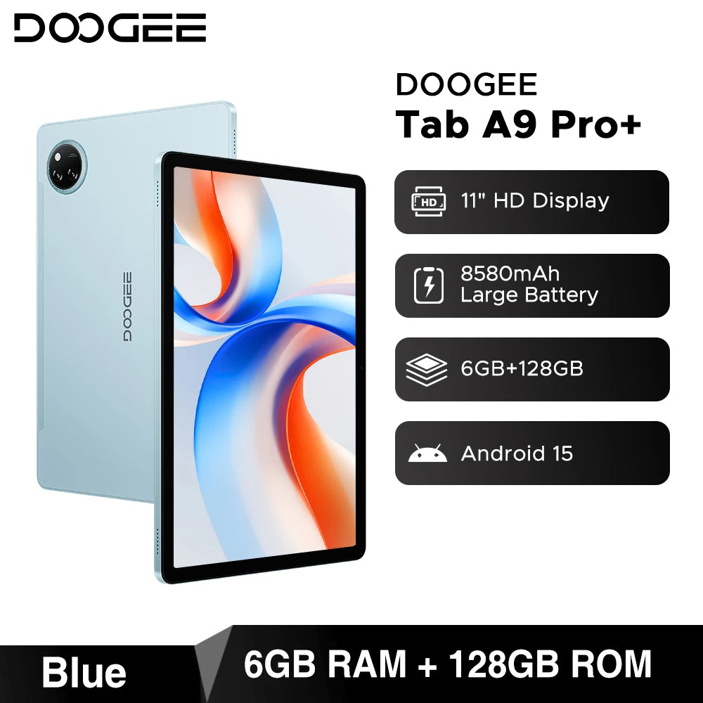 DOOGEE Tab A9 Pro+ Tablet PC Android 15 Dual Speakers 11'' Screen 30GB (6GB+24GB) 128GB 8580mAh Battery Widevine L1 Smart Pad
