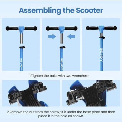 Sejoy Toddler Kick Scooter for Kids Childrens Foldable Seat Outside Bike Toy Scooter with Adjustable Height/Handlebars