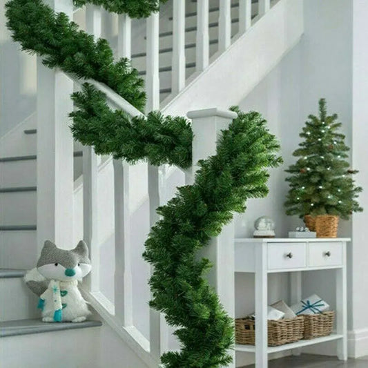9FT Bushy Christmas Garland Fireplace Artificial Wreath Stairs Xmas Decorations