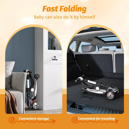 Sejoy Toddler Kick Scooter for Kids Childrens Foldable Seat Outside Bike Toy Scooter with Adjustable Height/Handlebars