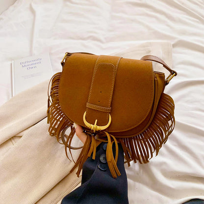 Women Suede Crossbody Bag with Tassels Shoulder Bag Zipper Closure Handbag Satchel Bag for Work Travel