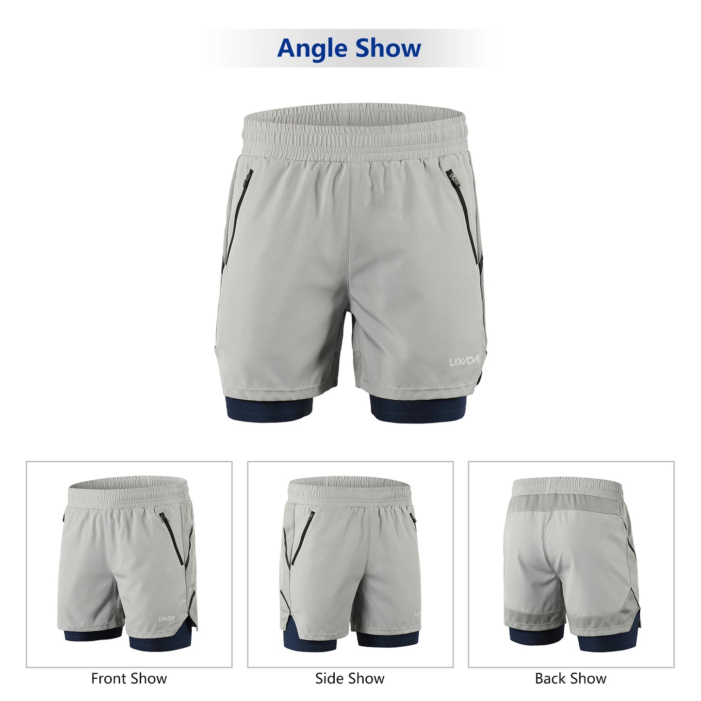 Lixada Men 2 in 1 Running Shorts Quick Drying Breathable Active Training Exercise Jogging Marathon Cycle Shorts