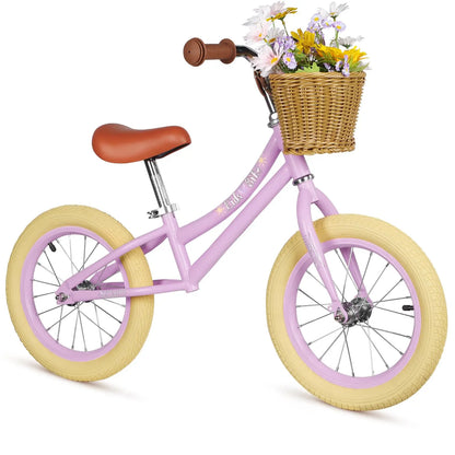 14 Inch Kids Balance Bike, Lightweight Height-adjustable Push Bike with Removable Basket and Rubber Air Tires