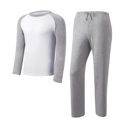 Modishion Men's Long Sleeve Cotton Pajama Set Modal Home Clothes Long Shirt Pants Pajamas