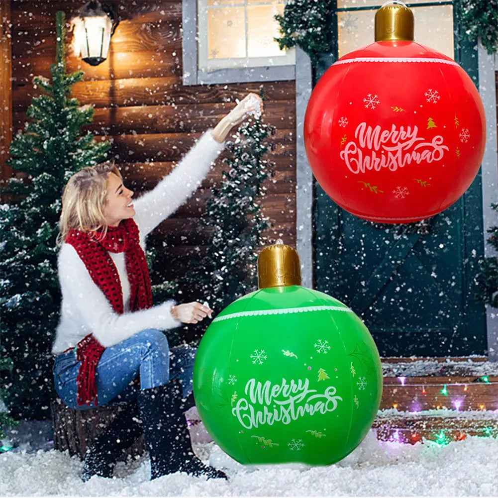 24Inch PVC Inflatable Christmas Ball 60cm Christmas Inflatable Ball Ornament Outdoor Xmas Tree Decoration Holiday Party Supplies