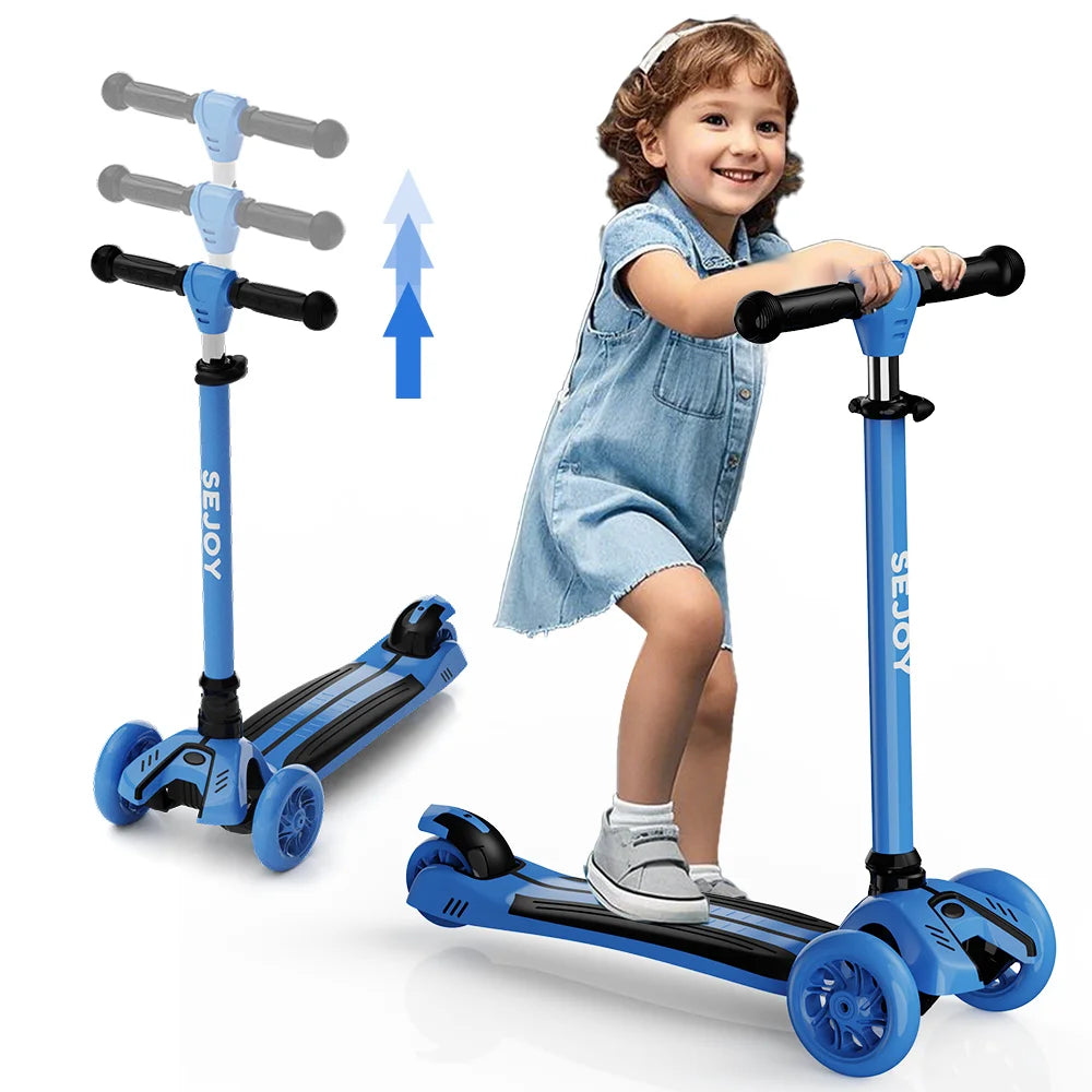 Sejoy Baby Scooter 2-8 Years with LED Wheels Adjustable Height Foldable Design & Dual Modes - Military-Grade Frame