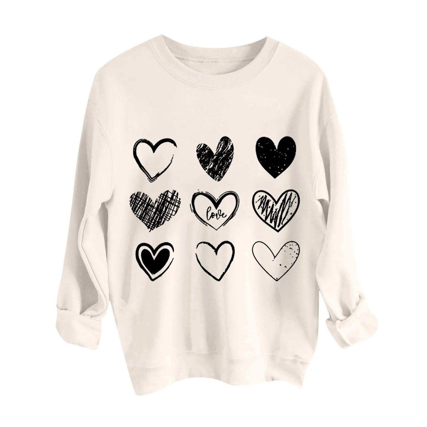 Women's Autumn And Winter Loose Heart Printed Hooded Sweatshirt Casual Fashion Sports Sweatshirt