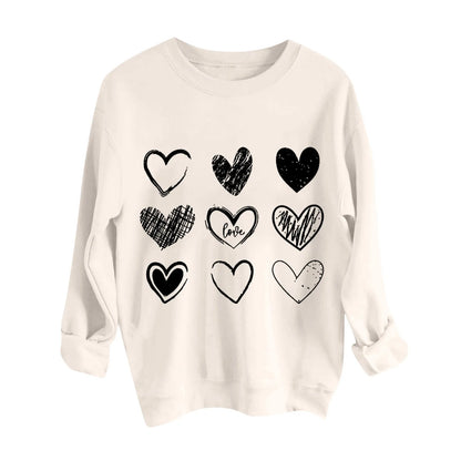 Women's Autumn And Winter Loose Heart Printed Hooded Sweatshirt Casual Fashion Sports Sweatshirt