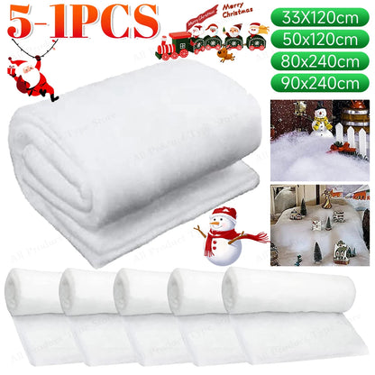 1-5PCS Artificial Christmas Snow Roll White Snow Mat Snow Blanket Soft Cotton Prop for Tree Xmas Village Backdrop Tree Decoratio