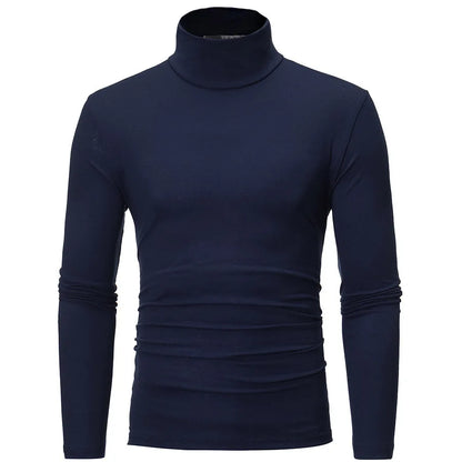 Men's Solid Color High Neck Long Sleeve Basic Top Turtleneck Slim Pullover Sweater Blouse Top