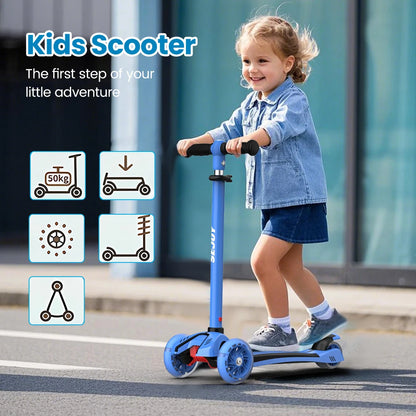 Sejoy Baby Scooter 2-8 Years with LED Wheels Adjustable Height Foldable Design & Dual Modes - Military-Grade Frame