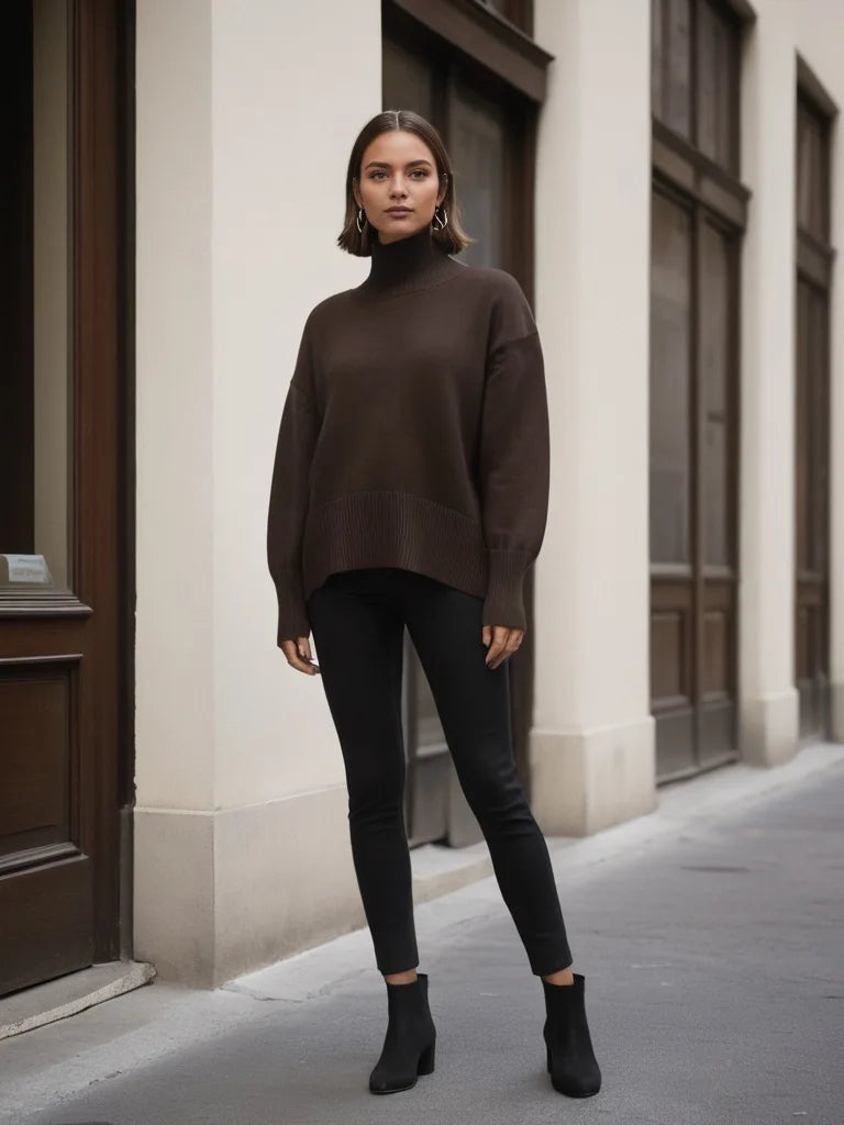 Autumn Winter Women's Pullover Sweater Solid Color Simple Casual High Neck Long Sleeve Knitte Sweaters Female Commuting Clothing