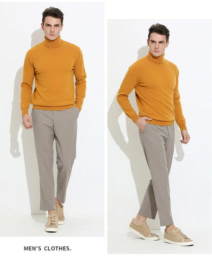 100% Cashmere Wool Men's Turtleneck Knit Sweater 2024 Autumn Winter High Collar Warm Jumper Men Turtle Neck Knitted Pullover
