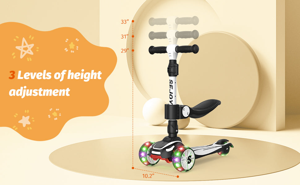 Sejoy Toddler Kick Scooter for Kids Childrens Foldable Seat Outside Bike Toy Scooter with Adjustable Height/Handlebars