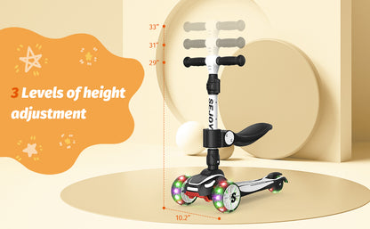 Sejoy Toddler Kick Scooter for Kids Childrens Foldable Seat Outside Bike Toy Scooter with Adjustable Height/Handlebars