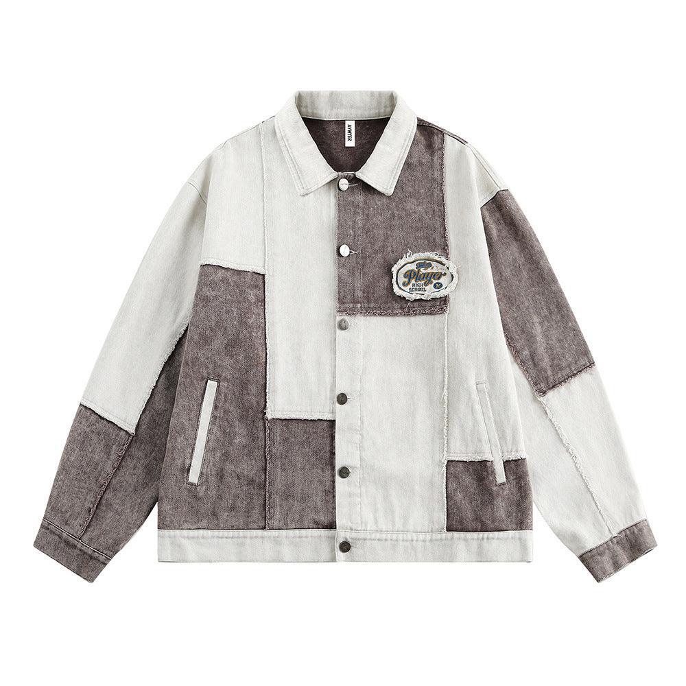 Color Patchwork Denim Jacket – Irregular Design