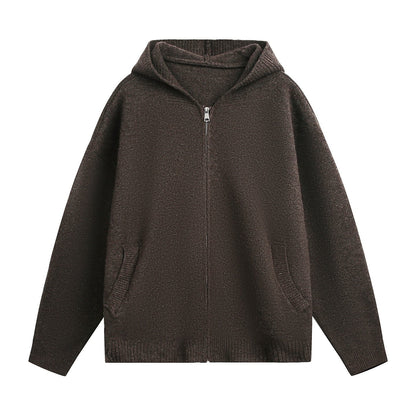 Faux Deer Velvet Retro Knit Hoodie