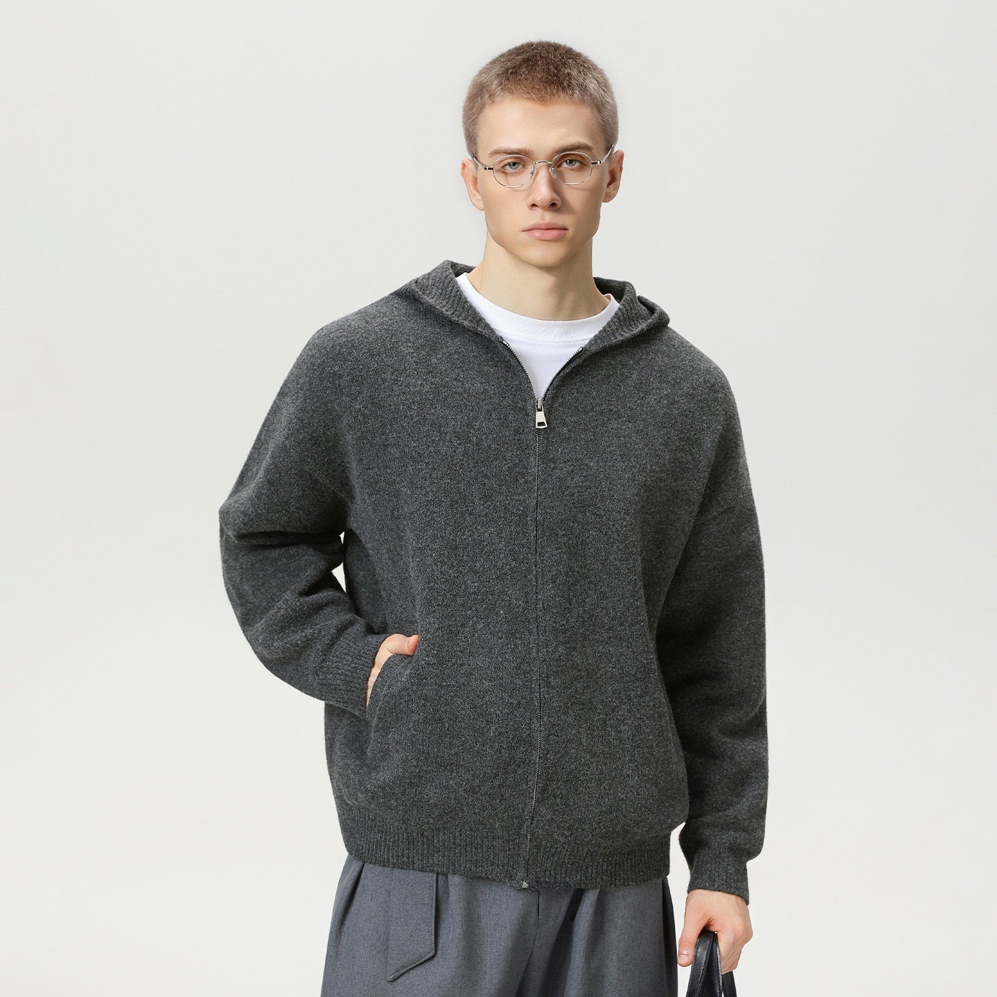 Faux Deer Velvet Retro Knit Hoodie