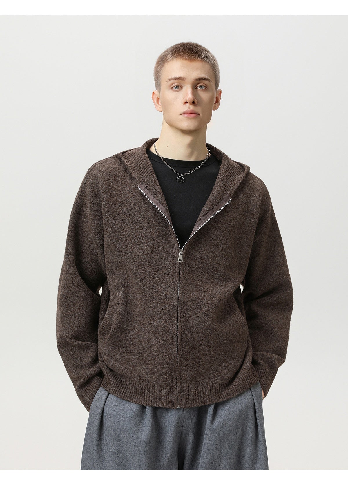 Faux Deer Velvet Retro Knit Hoodie