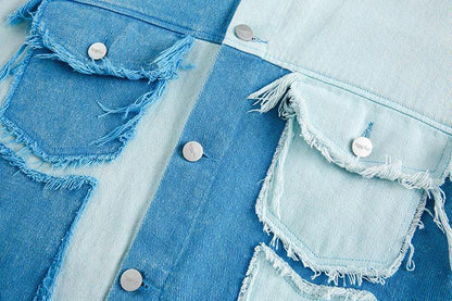 Irregular Color Contrast Patchwork Denim Jacket