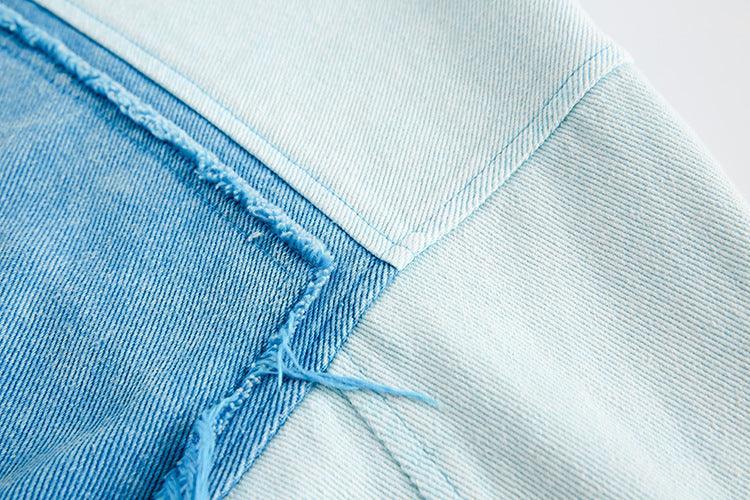 Irregular Color Contrast Patchwork Denim Jacket