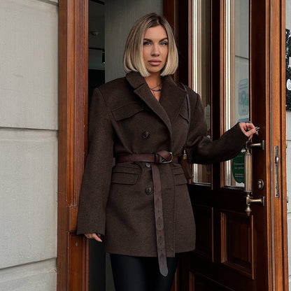 Mid-Length Double-Breasted British-Style Wool Coat