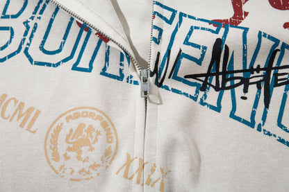 Retro Graffiti Zipper Hoodie – Trendy Fit
