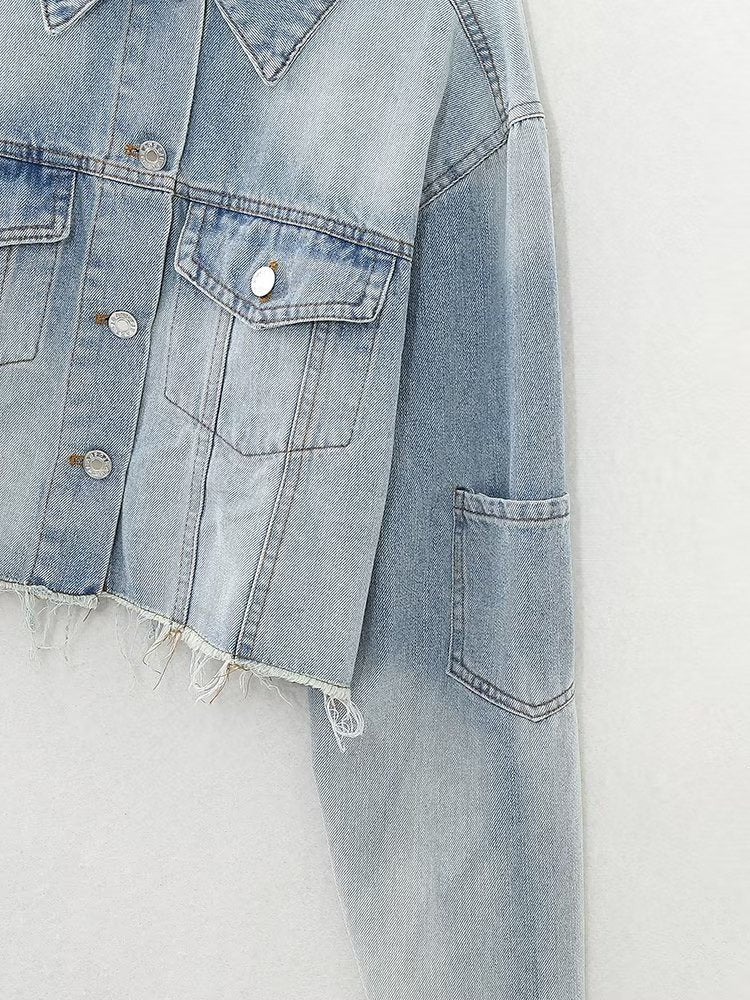 Short Color-Matching Denim Jacket